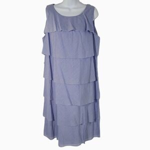 Talbots 16 Tiered Ruffle Sheath Dress Sleeveless Cotton Blue Preppy Coastal